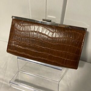Clutch Bag/Wallet Sleek Faux Crocodile Cognac #minimalist #midcenturymodern EUC